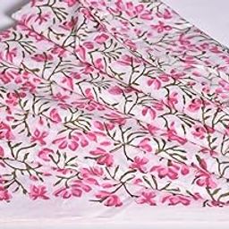 Fashionmart Floral Printed Cotton Print Fabric Pink Cloth Block Print Floral Print Fabric Running Jaipuri Hand Block Printed Women Dress Material Kurtis Natural 44" Inches Width 2.5 Meter-image-84