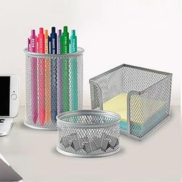 Kuber Industries Set of 3 Stationary & Office Countertop Accessories Items | Mesh Metal Desk Organiser File Rack Paper Tray | Paper Clips & Pen-Pencil Holder Cups for Study Table-1