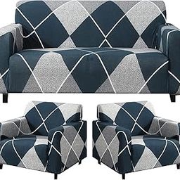 Sofa Cover 3 Seater and 2 Seater Fully Covered Universal 5 Seater Sofa Cover (3+1+1) | Non-Slip Sticky Elastic Stretchable, Slipcover Protector (Blue Rhombus,-image-76
