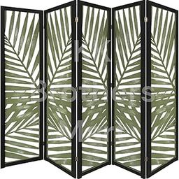 KK Brothers Mart Wooden Room Partition for Living Room, Screen Separator, Hall Partition Furniture for Bedroom, Office, Restaurant (5 Panel - Jungle Design - Green & Black)-image-68