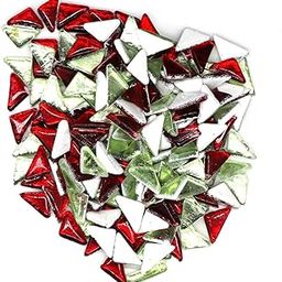 Sweven Art Mosaic Tiles, 15x15mm Size Triangles, 4mm Thick, Metallic Foil in Red & Pastel Green (Pack of 200Gms)-image-78