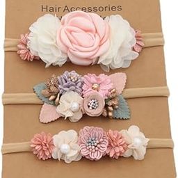 SYGA 3 Pcs Baby Headband, Flower Stretchable, Nylon HairBand for Newborn Infant Toddlers Kids 0-3 Year-Design-4-image-64