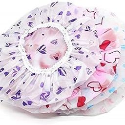 Set of 3Pc Reusable Printed Shower Cap With Elastic Band For Home Use/Salons/Spa/Hair treatment/Beauty Parlours For Both Men And Women Bathing Accessory-Multi Color-25