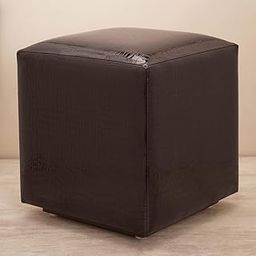 Pure Home and Living Brown Glossy Finish Faux Leather Pouffe-image-3