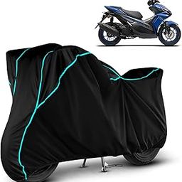 VOICO Water Resistant Bike Cover Dustproof UV Protection Bike Body Cover for Yamaha Aerox 155 All-Weather Protection with Aqua Blue Piping - (Black)-picture-16