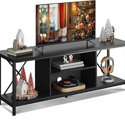 WLIVE TV Stand for 55 65 Inch TV,Entainment Center with Storage, TV Console for Bedroom and Living Room, Industrial Midea Console with Open Shelf and Metal Frame, Black-18