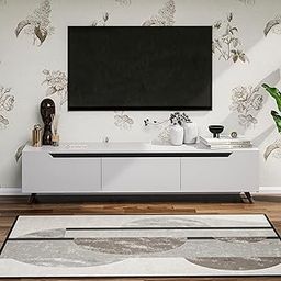DecorNation Nova Wooden TV Unit Stand (Medium) – Modern Entertainment Table with 3 Closed Compartments for Living Room, Bedroom & Office (55.5 x 13.3 x 16.6 Inches, White Finish)-19