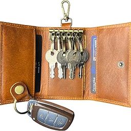 Rusitc Town Leather Zippered Key Organizer Keychain, Slim Compact Key Holder with Secure Hook, Keys Pouch Case-picture-14