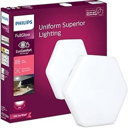 PHILIPS Polycarbonate Rimless Full Glow 15-Watt Hexa LED Surface Downlighter for Ceiling - Hexagon Shape Light for Home & Hall - Cool Day Light, Pack of 1-4