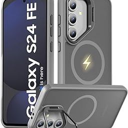 DIZORO Samsung Galaxy S24 FE Case Compatible with Mag Safe Wireless Charging, with Camera Stand, Military Grade Drop Tested,Translucent Hard Back Soft Edge Back Cover (Camera Stand Titanium)-30