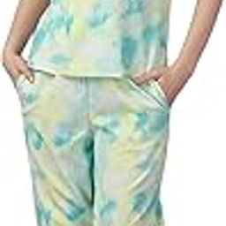 Women's Night Suit Set for Women, Lounge Wear, Printed Top and Pyjama Set for Women Nightwear/Loungewear/Night Dress for Women Knitted Tie & Dye Printed Crop T-Shirt -Pyjama-image-8