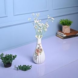 Market99 Ceramic White Color Vase | Asymmetrical Shaped Vase with Glossy Finish | Flower Holder for Home, Office, Cabinet, Restuarant, and Reception Areas-image-30