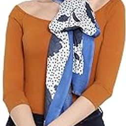 Blue Modal Silk Printed Fringed Women Muffler-image-2