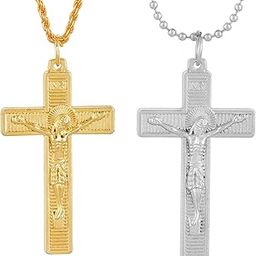 Brass Combo of Goldplated & Silverplated Jesus Christ Crucifix Cross chain Pendants Men and Women-image-4