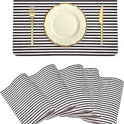 Kuber Industries Placemat | Placemats for Dining Room | Anti-Slip Table Mat Set | Placemats for Kitchen Table | Dining Table Placemats | Lining-Design Placemat | 6 Piece Set | Black-picture-14