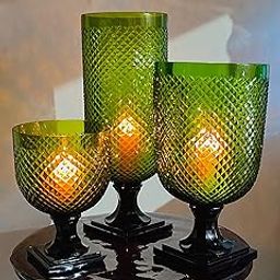 R S Light Green Diamond Pattern Glass Vases, Set of 3-image-1