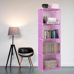 Multipurpose Book Shelf Alloy Steel Metal Storage Shelve for Books Storage Organizer| Children Book Rack Cabinet Shelves for Bedroom Office Living Room (Pink-4)-8