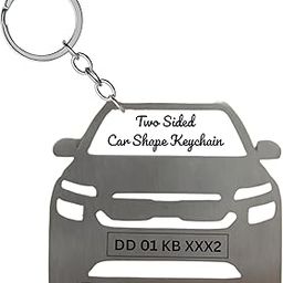 Personalized Car Shape Keychain, Stainless Steel, Custom Number Plate Engraving, Matt Black, Double-Sided-18