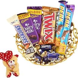 SFU E Com Almond And Waffery Chocolate Hamper | Valentine Heart Teddy Bear With Chocolate Combo | Valentine Chocolate Hamper | 060-5