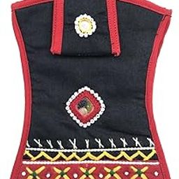 Handmade Hook Purse for Women Ladies Traditional Mobile Phone Pouch Saree Waist Clip Hook Gift for Ladies (6 Inch Mirrors Embroidered Work, Black)-image-60