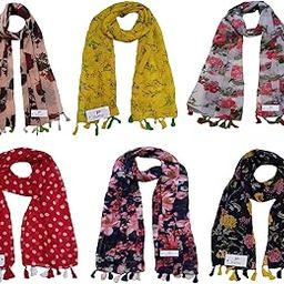 Women's Printed Scarf and Stoles, (Multicolor, FS10149) - Pack of 6-image-92