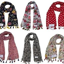 Women's Printed Scarf and Stoles, (Multicolor, FS10113) - Pack of 6-image-76