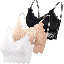 Padded Lace Bralettes Sexy Lace Bralette with Straps Fancy Bra for Women and Girls Pack of 3 Black White Skin Size 28 to 36-picture-12