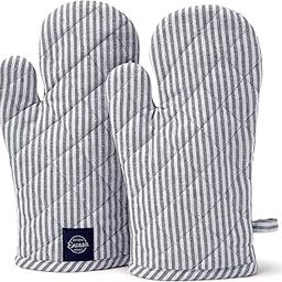 Encasa XO Homes Long 18X30 Cm Oven Microwave Hand Gloves Mitts(2 Pc Set)For Kitchen Cooking&Baking-Heat Resistant,Thick&Safe,Protection Of Hands From Hot Utensils,Grill- Ticking Navy Blue-31