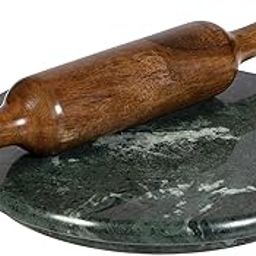Hari OM India Premium Natural Green Marble Chakla/Roti Maker with Wooden belan-image-3