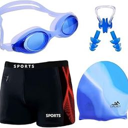 Baby & Sons Men Swimming Costume for Men Free Size Goggles Cap 2 EARPLUG Nose Clip Swimsuit-image-54