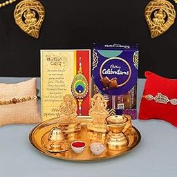 Rakshabandhan Rakhi Chocolate Pooja PujaThali Set Hamper, Rakhi Gift Combo for Brother, Pooja Thali, Chocolates, card, Tilak, Best Gift For Bhaiya Bhabhi Kids , Biker Rakhi ,Cadbury Chocolate Celebration-image-13