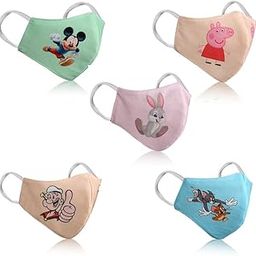 Double Layer Premium Cotton Kids Mask For Boys & Girls Digital Cartoon Printed 3D Face Mask For 3 To 8-9 Year, Reusable & Washable Face Mask For Kids, Children(Set of 5 pis)-5