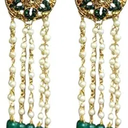 accessher Traditional Green Gold Earrings | Floral Design, Pearl Detailing, Kundan Work | Lightweight & Stylish Ethnic Dangler Earrings for Women & Girls-picture-47