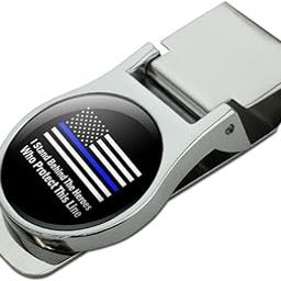 I Stand Behind the Heroes Who Protect This Line Thin Blue American Flag Satin Chrome Plated Metal Money Clip-image-1