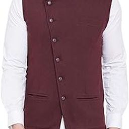 hypernation Men's Cotton Waistcoat (Burgundy;)-picture-48