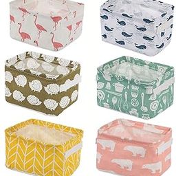 PALAK (Pack of 6 Foldable Multipurpose Storage Box Small Canvas Fabric Organizer Baskets for Organizing, Storage Box with Handles Boxes for Wardrobe (Multi) polyethylene, Rectangular (Pack of 6)-1