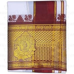 Soft Silk Colour Dhoties, Karishma Dhoti towel set 8 Inch Fancy Silk Dhoties 9X5-image-45