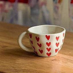 Kawai Homes Handcrafted Red Hearts Ceramic Cup for Kids Couples Coffee Chai Tea Milk Microwave Safe Cute Handpainted Cups (330 ml, Single Piece)-20