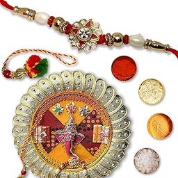 Handmade Rakhi Thali Set for Brother & Bhabhi | Chuda/Lumba rakhi, Thread Rakhi, Ganesh Idol & Ritual Kit | Raksha Bandhan Gift Combo with Festive Pooja Thali-image-80