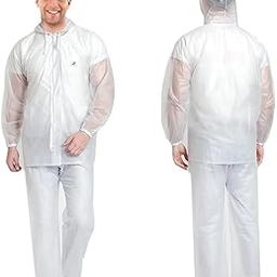 Amazon Brand- Symactive Men Raincoat Water Resistant Rain Suit with Adjustable Hood Drawstring Hem Wet Weather Gear Set of Top & Bottom Barsaati and Carrying Pouch (XXL, Transparent)-picture-17