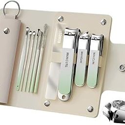 Simois 10 In 1 Nail Clippers Set Portable Manicure and Pedicure Kit, Travel Mini Nail Kit with Leather Case, Nail File Fingernail Clipper Nail Cutter kit for Men and Women (Pack Of 1, Light Green)-3