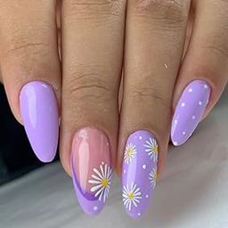 FWS Artificial fake Press On Nails Art Set (Set Of 20) Reusable Nails Extension,BridalNails,Stick-On Nails,Manicure Art Set, AcrylicNails,False Nails,DesignerNails | Nail Glue, Nail file, cuticle pusher, cleaning wipe | Glossy Lavender Floral Shape Stiletto-image-96