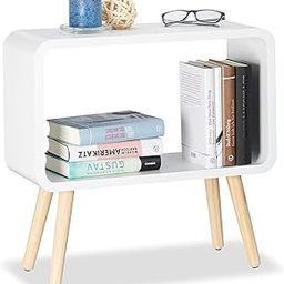 Wooden World Nightstand Bookcase Side End Table Bedroom: Coffee Table by The Bed Living Area Engineered Wood Modern Bedside Magazine Stand with Storage for Small Spaces (White)-image-65