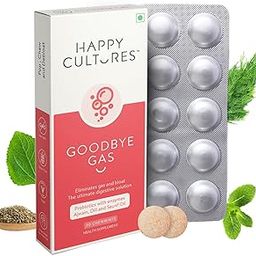 Happy Cultures Goodbye Gas, All Types of Gas Relief, Unique Blend of Probiotics 125 Million CFU, Ajwain Oil, Saunf Oil, Digestive Enzymes, Alleviates Gas, Bloating & Indigestion -30 Chewables-19