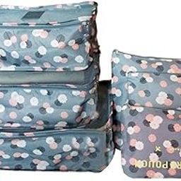 13 SOEME Nylon Travel Luggage Packing Organizer Set | Packing Cubes Storage Bag for Suitcase, Clothes, Makeup, Toiletries, Laundry and shoe Bag, Clothes Sorting Set of 6 (Blue Daisy)-89