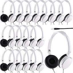 Yunsailing 18 Pack Classroom Headphones Bulk Student Wired Class Headphones Set for Kids School with Individually Wrapped Adjustable Over Ear Head Earbuds(White)-picture-24