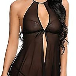 Women's Satin Plain Above Knee Babydoll With G-String-image-25