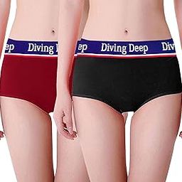 Deep Diving Underwear for Women, Cotton Briefs Panties for Women, Girls Stretchy Underpants, mid Waist Hipster Panties_2 Pack-6
