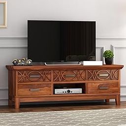 Peedha Studios Solid Sheesham Wood TV Unit for Bedroom with 5 Drawers and 1 Shelf - Stylish Storage Solution - Accommodates up to 65-inch TV Unit (Allan,Honey)-image-81
