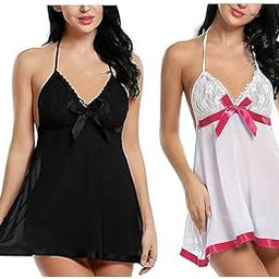 G Gerry Weber Combo Pack !Women Babydoll Nightwear Lingerie with Panty - Free Size Pack of 2 Black-image-43